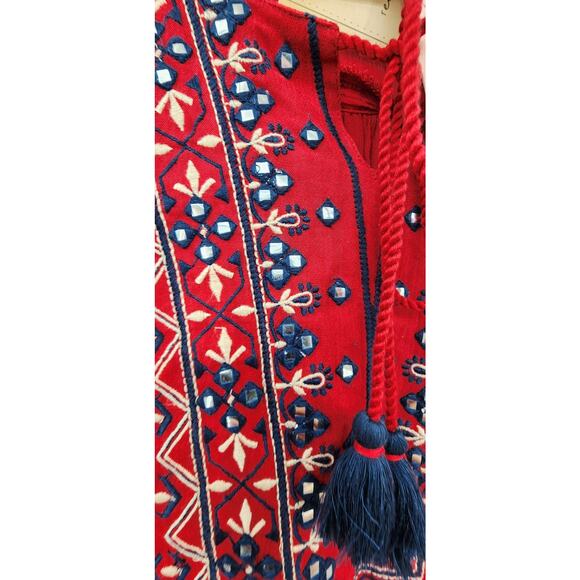 New NWT Itse Embroidered Long Sleeve Red Top Medium Boho - Picture 3 of 10